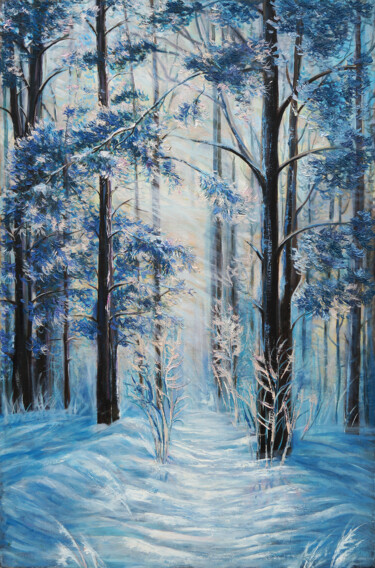 Painting titled "Siberian winter" by Olya Lioness, Original Artwork, Oil Mounted on Wood Stretcher frame