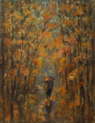 Painting titled "Autumn walk" by Olya Lioness, Original Artwork, Oil