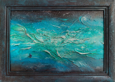 Painting titled "textured blue inter…" by Olya Volina, Original Artwork, Acrylic Mounted on Cardboard