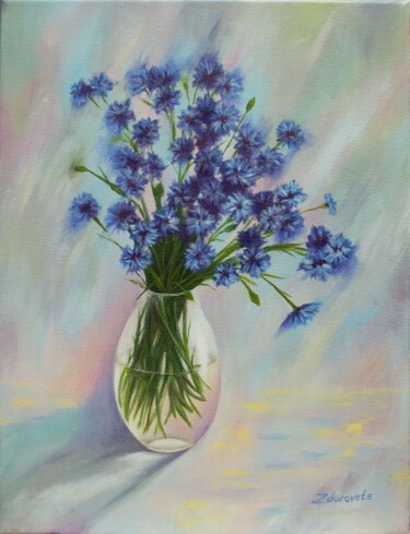 Pittura intitolato "Blue cornflowers" da Olya Zdorovets, Opera d'arte originale, Acrilico
