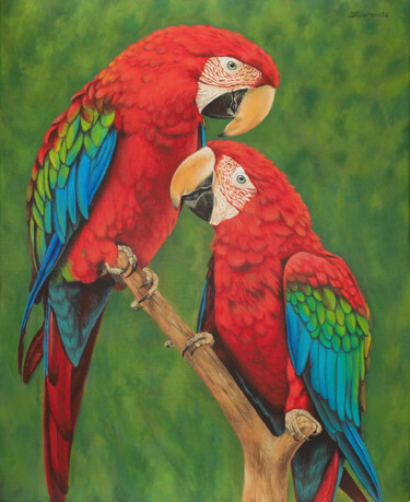Painting titled "Parrots" by Olya Zdorovets, Original Artwork, Acrylic