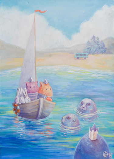 Peinture intitulée "Talking to the sea" par Olya Yatsenko, Œuvre d'art originale, Huile