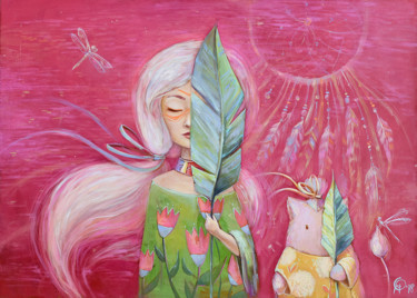 Картина под названием "Flowers among us" - Olya Yatsenko, Подлинное произведение искусства, Масло
