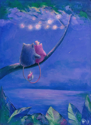 Peinture intitulée "Our Starry Night" par Olya Yatsenko, Œuvre d'art originale, Huile