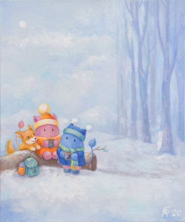 Painting titled "First Snow" by Olya Yatsenko, Original Artwork, Oil
