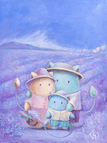 Картина под названием "Family among the la…" - Olya Yatsenko, Подлинное произведение искусства, Масло