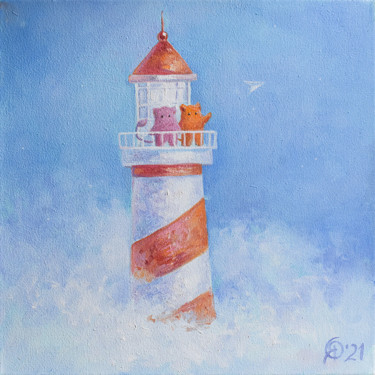 Painting titled "Lighthouse among th…" by Olya Yatsenko, Original Artwork, Oil