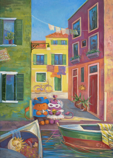 Schilderij getiteld "Morning in Venice" door Olya Yatsenko, Origineel Kunstwerk, Olie