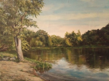 Malerei mit dem Titel "Bungee by the river…" von Oleg Ivanishchev, Original-Kunstwerk, Öl