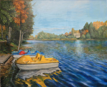 Картина под названием "Trakai, catamarans" - Oleg Ivanishchev, Подлинное произведение искусства, Масло