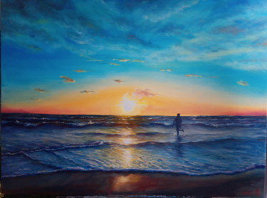 Pintura titulada "Sunset at Baltic sea" por Oleg Ivanishchev, Obra de arte original, Oleo