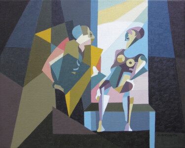 Картина под названием "Charla de figuras s…" - Omar Sorriente, Подлинное произведение искусства, Масло Установлен на Деревян…