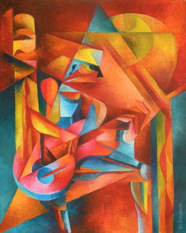 Painting titled "El Guitarrista" by Omar Sorriente, Original Artwork, Oil