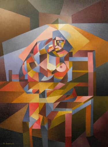 Картина под названием "Mujer, silla y café" - Omar Sorriente, Подлинное произведение искусства, Масло