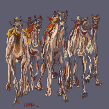 Digitale Kunst getiteld "Camels racing" door Omar Yousef Alrashed, Origineel Kunstwerk, Digitaal Schilderwerk