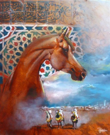 Painting titled "Arabesque" by Omari, Original Artwork, Oil Mounted on Wood Stretcher frame