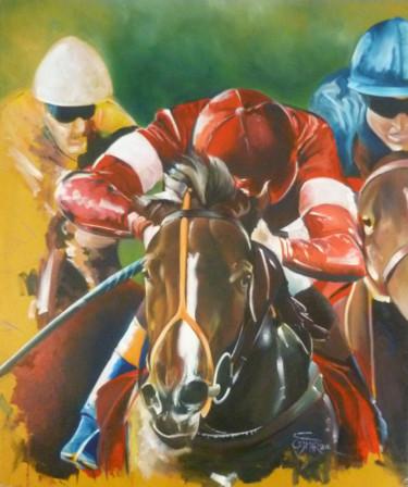 Peinture intitulée "Jockeys" par Omari, Œuvre d'art originale, Huile Monté sur Châssis en bois