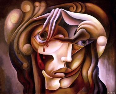 Painting titled "Abstrakt portrait" by Omar Kuchukhidze, Original Artwork, Oil