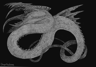 Dessin intitulée "The Dragon" par Olesya Makarova (Okuklennitsa Okyklennica Omentin7), Œuvre d'art originale, Marqueur