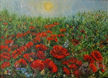 Painting titled "Summer field" by Daleka Olga, Original Artwork, Oil
