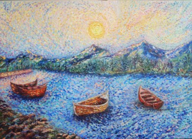 Schilderij getiteld "The boats" door Daleka Olga, Origineel Kunstwerk, Olie