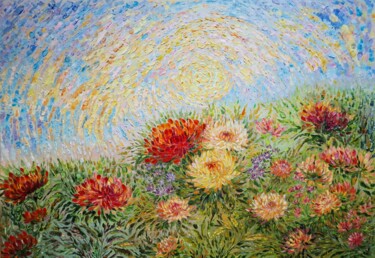 Malarstwo zatytułowany „Chrysanthemums” autorstwa Daleka Olga, Oryginalna praca, Olej