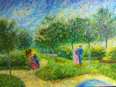 Ζωγραφική με τίτλο "Garden In Montmarte…" από Daleka Olga, Αυθεντικά έργα τέχνης, Λάδι