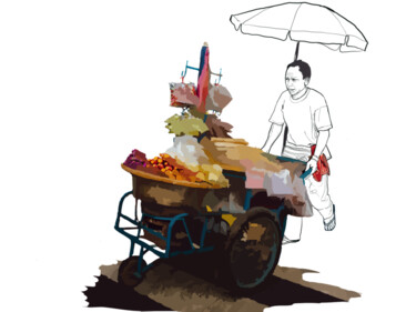 Digitale Kunst mit dem Titel "Street Vendor" von Omi Sid, Original-Kunstwerk, Fotomontage