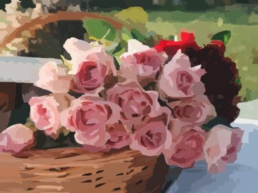 「Roses in a basket」というタイトルのデジタルアーツ Omi Sidによって, オリジナルのアートワーク, 写真モンタージュ