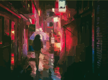 Digitale Kunst getiteld "Red alley" door Omi Sid, Origineel Kunstwerk, Foto Montage