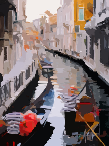 제목이 "Venice by Gondola"인 디지털 아트 Omi Sid로, 원작, 포토 몽타주