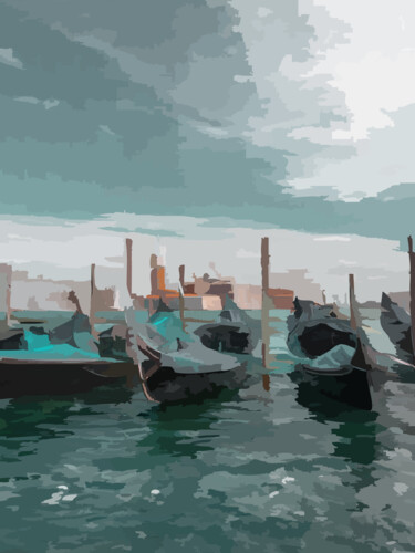 Digitale Kunst getiteld "Gondola serenity" door Omi Sid, Origineel Kunstwerk, AI gegenereerde afbeelding