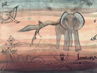 Dessin intitulée "AM - Animaux menacé…" par Omkara, Œuvre d'art originale, Stylo à bille