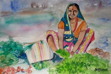 Pittura intitolato "A lovely vegetable…" da Omprakash, Opera d'arte originale, Acquarello