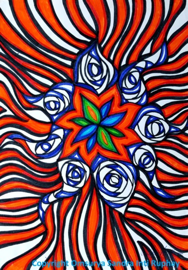 Zeichnungen mit dem Titel "Orange Mandala Blume" von Omsurya Sandra Inti Ruphay, Original-Kunstwerk