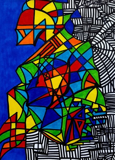 Drawing titled "Meer Stadt Land" by Omsurya Sandra Inti Ruphay, Original Artwork, Marker
