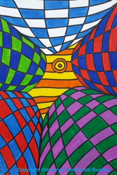 Zeichnungen mit dem Titel "Planeten Welt Farben" von Omsurya Sandra Inti Ruphay, Original-Kunstwerk, Marker