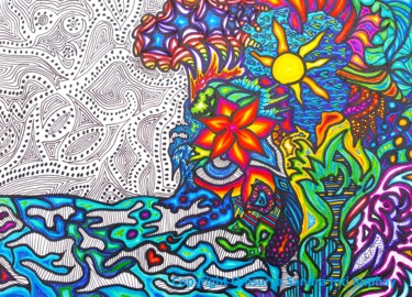 Dessin intitulée "Ozean Paradies Farb…" par Omsurya Sandra Inti Ruphay, Œuvre d'art originale, Marqueur