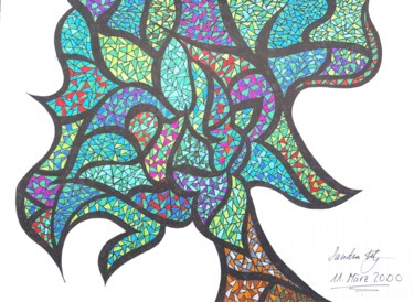 Schilderij getiteld "Mosaic Tree Colour" door Omsurya Sandra Inti Ruphay, Origineel Kunstwerk