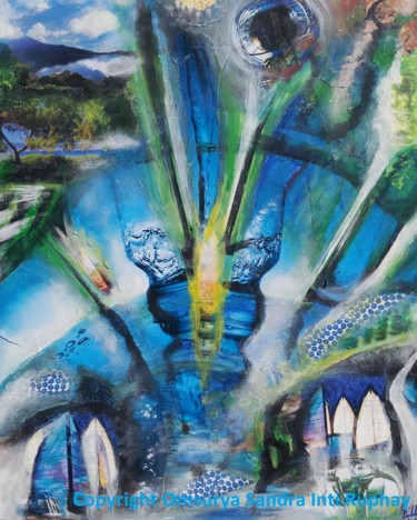 Malerei mit dem Titel "SIEH BLAU - SEI GRU…" von Omsurya Sandra Inti Ruphay, Original-Kunstwerk, Acryl