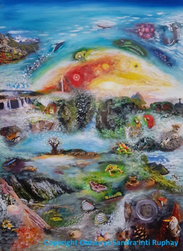 Peinture intitulée "ERDE REGENBOGENLIEB…" par Omsurya Sandra Inti Ruphay, Œuvre d'art originale, Acrylique