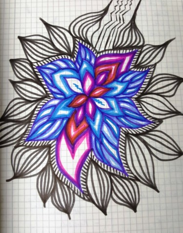 Рисунок под названием "Spiritual Flower Lo…" - Omsurya Sandra Inti Ruphay, Подлинное произведение искусства, Маркер
