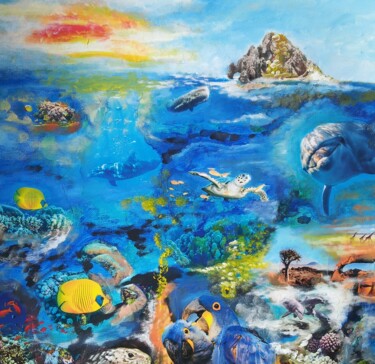 Malerei mit dem Titel "PAPAGEI-FISCH - See…" von Omsurya Sandra Inti Ruphay, Original-Kunstwerk, Acryl