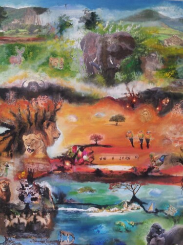 Malerei mit dem Titel "DAS FEUER DER LÖWIN…" von Omsurya Sandra Inti Ruphay, Original-Kunstwerk, Acryl