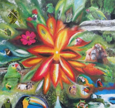 Painting titled "SONNENVOGELWALD von…" by Omsurya Sandra Inti Ruphay, Original Artwork, Acrylic