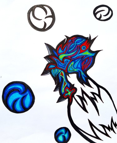 Disegno intitolato "SPACE FISH" da Omsurya Sandra Inti Ruphay, Opera d'arte originale, Matite colorate