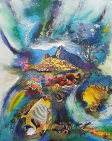 Pittura intitolato "Machu Picchu Fish v…" da Omsurya Sandra Inti Ruphay, Opera d'arte originale, Acrilico