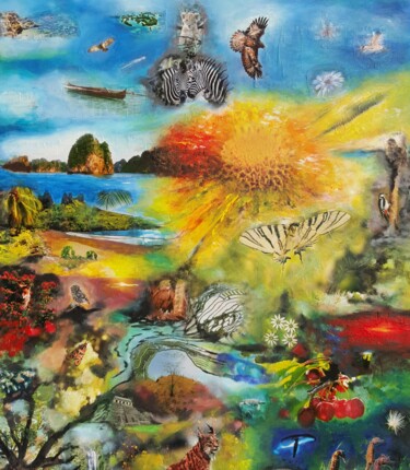 Malerei mit dem Titel "VOLER AVEC LE SOLEI…" von Omsurya Sandra Inti Ruphay, Original-Kunstwerk, Acryl