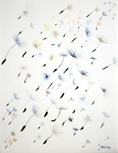 Painting titled "FLYING DANDELION SE…" by Ona Lodge, Original Artwork, Watercolor