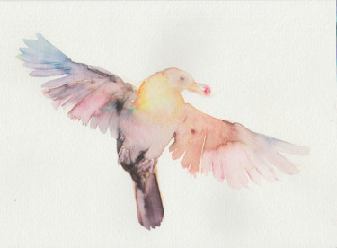 Painting titled "BIRD WITH BERRY" by Ona Lodge, Original Artwork, Watercolor